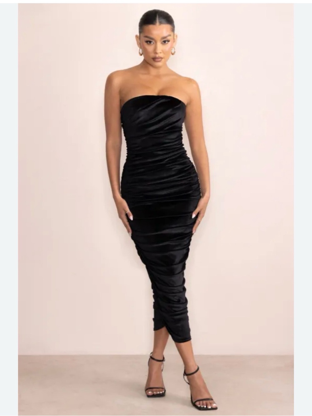 Club L London Black Strapless Ruched Midi Dress 
🚫Weared 3 hours🚫